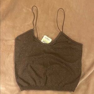 Free People Glittery Brown Spaghetti Strap Top
